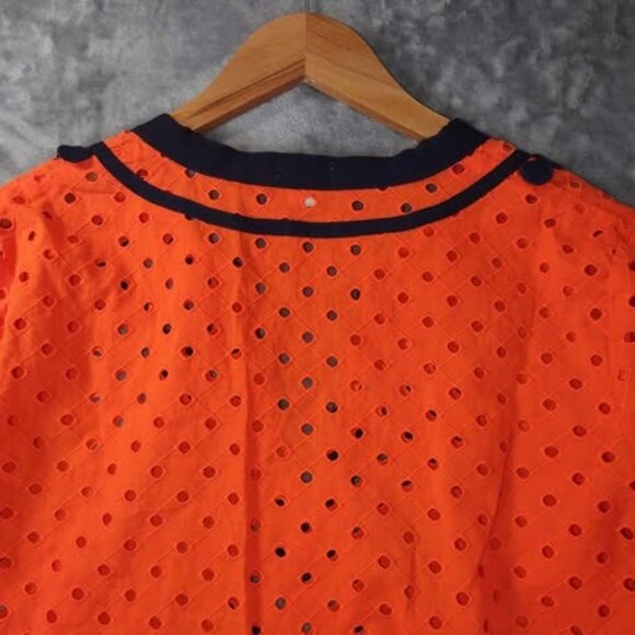 J.Crew Women's XS Eyelet Tunic Top Bright Orange Navy Trim sunny season staple - Picture 8 of 10
